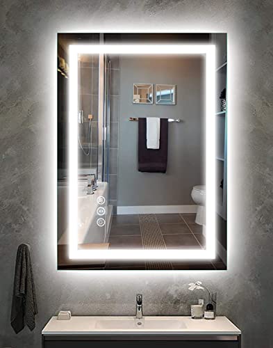 Amorho LED Vanity Bathroom Mirror 40"x 32" with Front and Backlit, Stepless Dimmable Double Wall Mirrors with Anti-Fog, Shatter-Proof, Memory, 3 Colors, (Horizontal/Vertical)