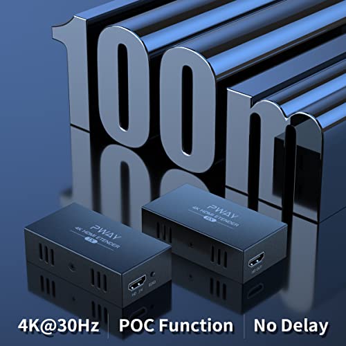 PWAY HDMI Extender Over Cat5e/6, Extend 4K @ 30Hz Audio Video Up to 100m (328ft), Support EDID - POC Function