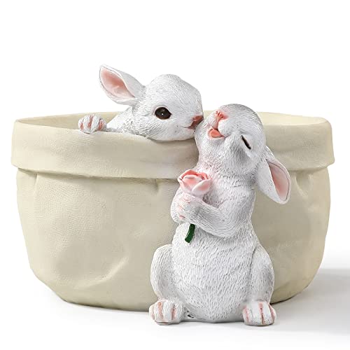 WONDHOME Rabbit Flower Pot Succulent Planter Garden Pots, Bunny Decorative Flower Pot,Animal Shaped Cartoon Planter Pots, Art Decorations for Mom Women （Flower with Drainage Hole）