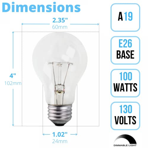 Xtricity A19 Clear Incandescent Rough Service Light Bulb, 100 Watt, 2700K Soft White, E26 Medium Base, 1020 Lumens, 130V (6 Pack)