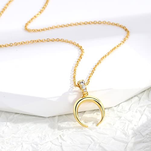 Lit Wall Crescent Moon Necklace for Women 18K Gold Plated Dainty Half Moon Necklace Gold Necklace for Women