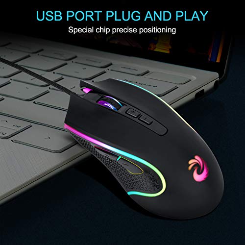 aMZCaSE Wired Mouse - Black, USB, 7200 DPI, 4 Lighting Mode, Plug and Play, Ergonomic Design, Compatible with Windows/Mac