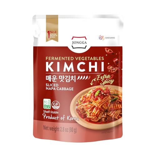 JONGGA Spicy Napa Cabbage Kimchi – (Pack of 8) Shelf-Stable Korean Fermented Kimchi, Authentic Spicy Pickled Cabbage, Probiotic-Rich, Perfect for Ramen, Rice & Stir-Fries (Extra Spicy)
