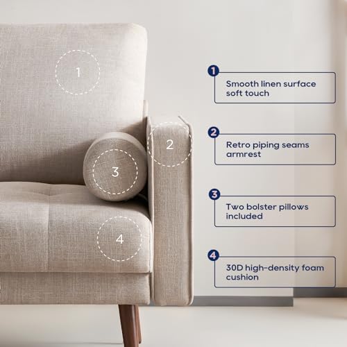 Vonanda Sectional Couch Sofa, L Shaped Couch Leather Sofa with Reversible Chaise and Bolster Pillows, Faux Leather Couch Small Couches for Living Room, Apartment and Small Space, Caramel