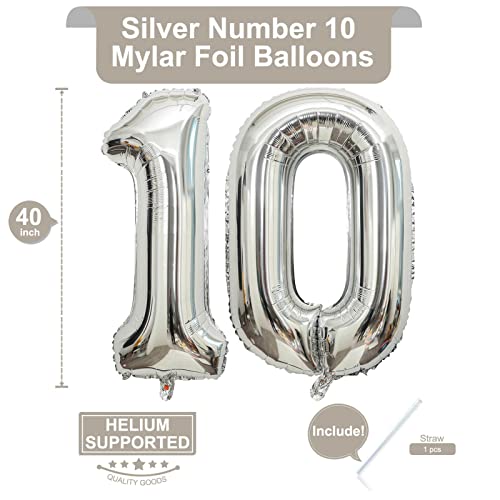 40 Inch Silver 40 Number Balloons Giant Jumbo Huge 40 Foil Mylar Helium Number Digital Balloons Silver Birthday Mylar Digital Balloons 40th Birthday Party 40th Anniversary Events Party Decorations