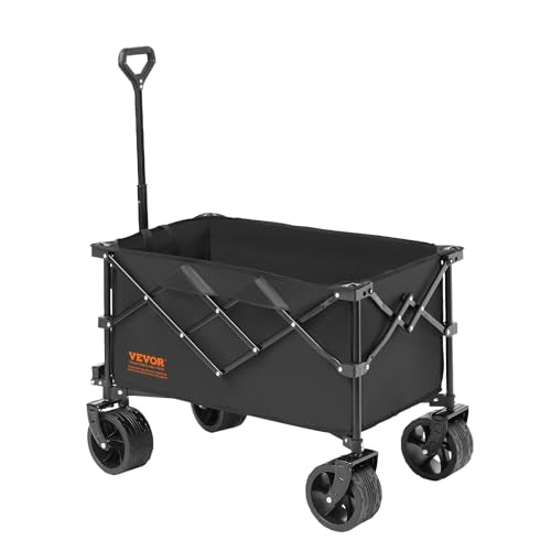 VEVOR 350LBS Collapsible Folding Outdoor Utility Wagon, 150L Heavy Duty Foldable Wagon Cart for Grocery Camping, Portable Utility Beach Wagon with Big Wheels for Garden Sports