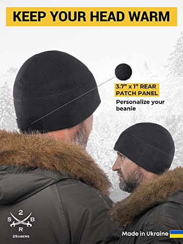 2SBR 2SABERS Tactical Winter Fleece Beanie with Patch Panel – Skull Watch Cap Hat Army