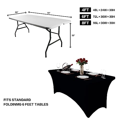 Heochy 1 Pc 6FT Table Cloth for Rectangle Table - Black Tablecloth Rectangular Fitted Stretch Spandex Table Covers 6 ft for Birthday, Cocktail, Wedding, Banquet Fall Outdoor Party