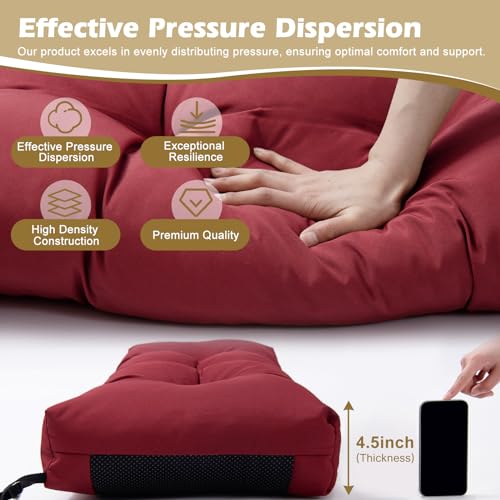YIJIAN HOME Outdoor Bench Cushion, Blue Shredded Memory Foam, Waterproof Patio Furniture Cushion Fade Resistant Indoor Window Seat Pad 4.5inch Extra Thick with Adjustable Strap 36 x 14 Inch, Burgundy
