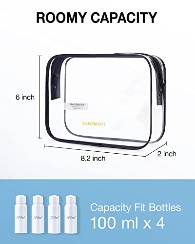 BAGSMART Clear Toiletry Bag, TSA Approved Travel Toiletry Bag Carry On Travel Accessories Bag Airport Airline Quart Size Bags water-resistant Makeup Bag for Women