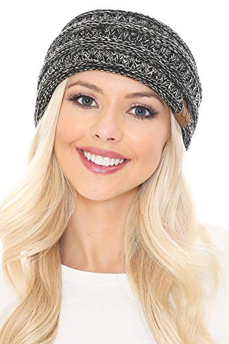 C.C Soft Stretch Winter Warm Cable Knit Fuzzy Lined Ear Warmer Headband, Mustard Ribbed
