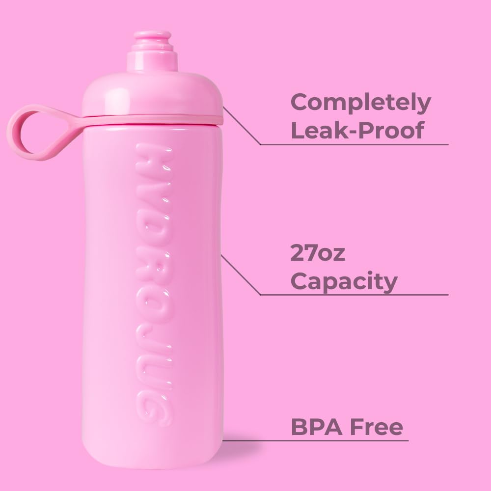 HydroJug Squeeze - 27oz Water Bottles, Sports Water Bottle with Push Cap, Quick & Easy Hydration, Gym Water Bottles, Easy Squeeze Bottle, Bubblegum