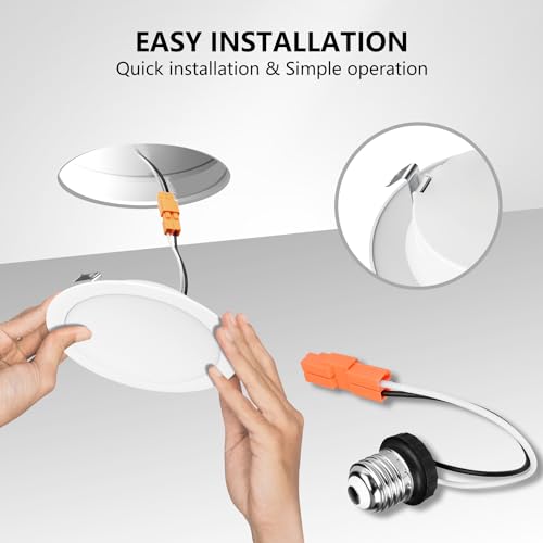 LVWIT LED Recessed Light 4inch, Can Lighting Color Selectable 2700/3000/4000/5000/6000K 5CCT, 7W(85W Equivalent) Dimmable Downlight with E26 Conversion Kit, Retro Fit Ceiling Light Fixtures, 6 Pack