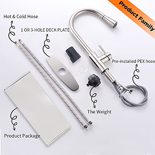 Brushed Nickel Kitchen Faucets with Pull Down Sprayer Kitchen Sink Faucet with Pull Out Sprayer Single Hole Deck Mount Single Handle Stainless Steel Grifos De Cocina 866068SN