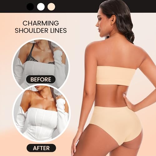 IXF Strapless Bras for Women Wireless Bandeau Bra Invisible Tube Tops Bra Bralette Padded Seamless Black