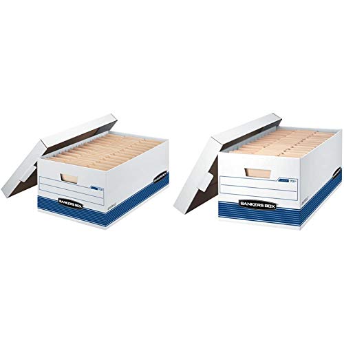 Bankers Box Fellowes 00702 and 00701 Store/File Medium-Duty Storage Boxes with Lift-Off Lid, Legal and Letter, 12 Pack