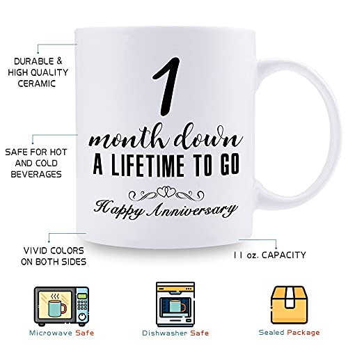 aiyaya 1 Month Anniversary Mugs for Girlfriend Boyfriend - One Month Anniversary Mug for Him Her Couple Lovers - 1 Month Down A Lifetime To Go Happy Anniversary Mug - 11 oz Coffee Mug