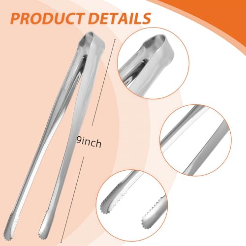 JXHAPY 8 Pack Kitchen Tongs, Stainless Steel Serving Tongs with Non-Slip Tips for Cooking，Easily Control Kitchen Tweezer, Multi-Purpose Korean Tong for Baking, Food Plating, BBQ (9 Inch)