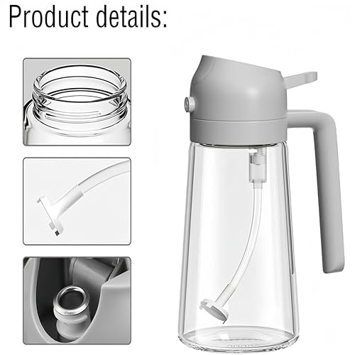 2 in 1 Olive Oil Dispenser Bottle for Kitchen,Oil Sprayer for Cooking, 1.56oz/470ml Premium Glass Oil Bottle, Food-grade Oil Mister for Air Fryer, Salad, Frying, BBQ (White)