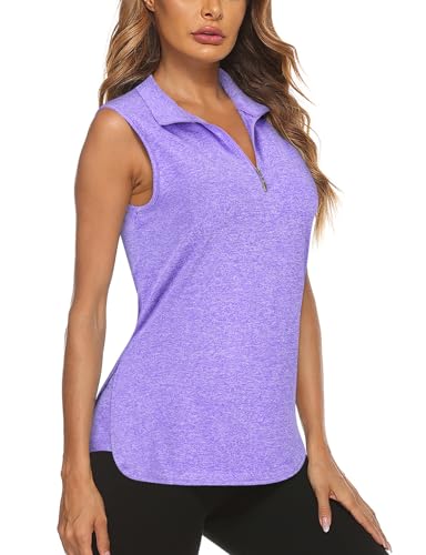 Koscacy Golf Shirt, Petite Tops for Women, Women's Sleeveless Golf Tennis Polo Shirts Zip Up Dry Fit Workout Tank Tops