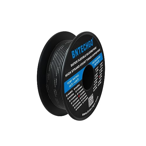BNTECHGO 18 Gauge Silicone Wire Spool 250 ft Black Flexible 18 AWG Stranded Tinned Copper Wire
