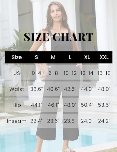 UANEO Womens Cotton Adjustable Casual Summer Bib Overalls Jumpsuits with Pockets (Black, Small)