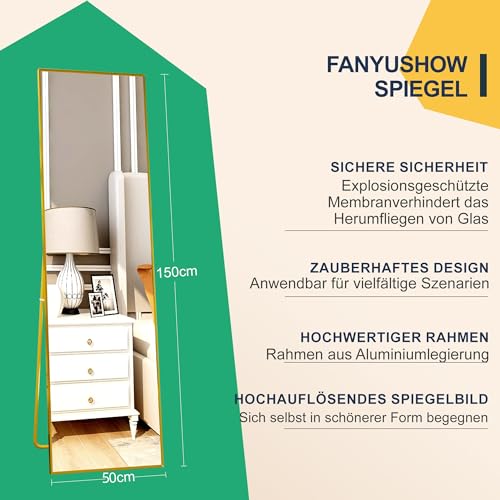 FANYUSHOW Wall Mounted Full Length Mirror, 50" x14" Tempered Glass Full Body Mirror with Engraving Frame for Bedroom, Living Room,Black
