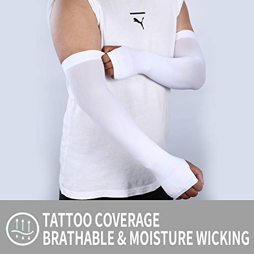 KUHNMARVIN 2Pairs Arm Sleeves for Men Sun Protection Tattoo Cover-Up Volleyball Arm Sleeves Softball Pickleball Women Compression Arm Sleeves Robin Egg Blue