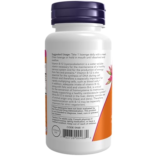 NOW Supplements, Vitamin B-12 1,000 mcg with Folic Acid, Nervous System Health*, 250 Chewable Lozenges