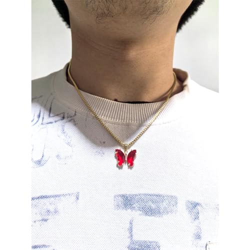 January Birthstone Necklace for Women Men Red Crystal Stone Pendant Necklace Cute Little Butterfly Necklace Birthday Jewelry Gift