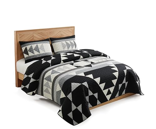 Pendleton 31704 Shadow Peak Full/Queen Quilt Set Soft Cotton Bed Cover Rustic Home Decor Bedspread Luxury Coverlet Set Cozy Lightweight Quilt and Pillow Shams Set, Full/Queen, Black