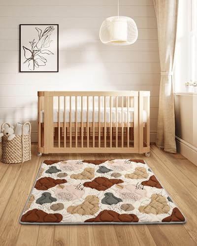 Blissful Diary Portable Baby Play Mat, Thicken Cushioned Baby Mat for Floor, Foldable Baby Crawling Mat for Indoor Outdoor, Non-Slip & Washable Kids Play Mat for Tummy Time Activity, Boho 43" X 43"