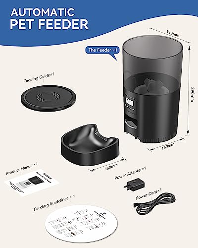 IMIPAW Automatic Cat Feeder, 3L Timer Controlled Dry Food Dispenser for Pets, 1-6 Meals Per Day, Dual Power Supply, Programmable Portion Size, Black