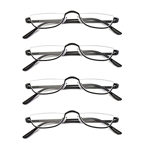 KoKoBin Half Reading Glasses - 4 Pairs Half Rim Metal Frame Glasses Spring Hinge Readers for Men and Women,(Red, 1.0)