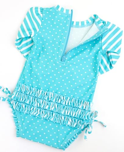 RuffleButts Pink Polka Long Sleeve One Piece Rash Guard - 3-6m