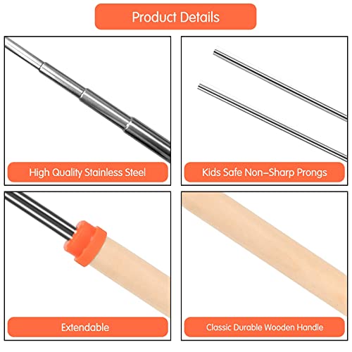 Simple Deluxe 8 Pcs 32 inch Marshmallow Roasting Sticks Extendable Design - Stainless Steel Smores Skewers For Camping, Bonfire, Fireplace, Retractible Sticks with Wooden Handle