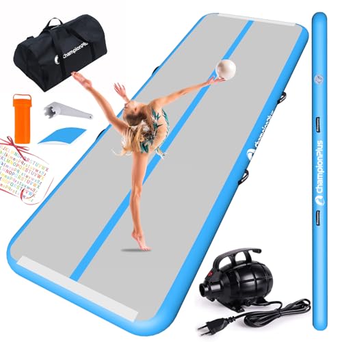 CHAMPIONPLUS 10ft 13ft 16ft 20ft Tumble Track Tumbling Mat Inflatable Gymnastics Air Mat 4/8 inches Thickness for Home Training Cheerleading Yoga with Electric Air Pump Blue