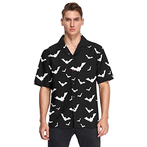 Fisyme Black and White Checkerboard Plaid Hawaiian Shirt for Men Loose-Fit Short Sleeve Button Down Beach Casual Shirts, M