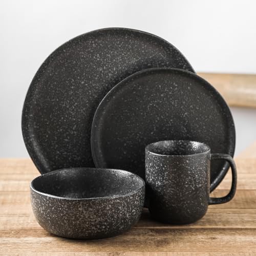 Stone Lain Tom Stoneware 32-Piece Reactive Glaze Dinnerware Set, Plates and Bowls Set, Microwave and Dishwasher Safe Dish Set for 8, Tom Olive