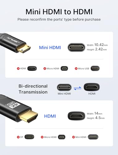 JSAUX Mini HDMI to HDMI Cable 3FT, [Aluminum Shell, Braided] High Speed 4K 60Hz HDMI 2.0 Cord, Compatible with Camera, Camcorder, Tablet and Graphics,Black