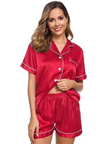 SWOMOG Pajamas Set Short Sleeve Sleepwear Womens Button Down Nightwear Soft Pj Lounge Sets Lavender