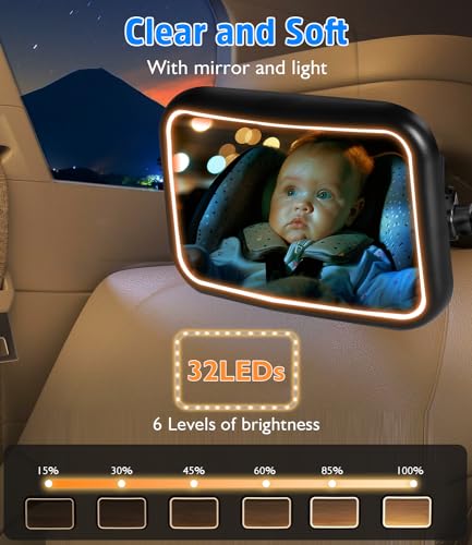 LJGVDXT Baby Car Mirror with Light Baby Mirror for Car Seat Rear Facing Hook Clip Design,360° Adjustable Car Seat Mirror for Baby Rear Facing Crystal Clear View, Shatterproof with Remote