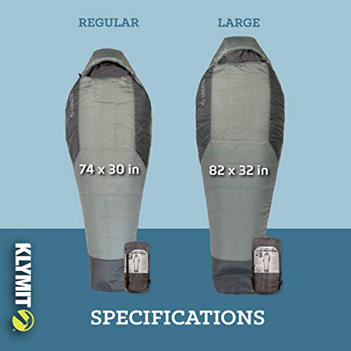 Klymit Wild Aspen Lightweight Mummy Sleeping Bag, 20 Degree Sleeping Bag for Camping, Hiking, and Backpacking in Cold Weather, Regular