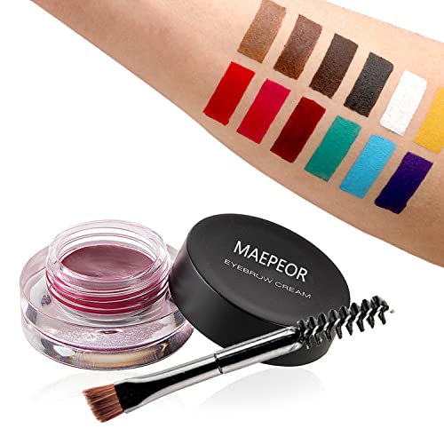 MAEPEOR 12 Colors Eyebrow Pomade Full-pigmented Long Lasting Waterproof Eyebrow Cream Gel Filling & Shaping Tinted Eyebrows Enhancers with Brush for Daily or Cosplay (01 Light Brow)