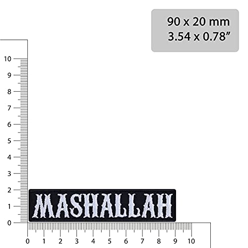 Mashallah - Embroidered Iron on Patches for Muslims| Muslim Religious Sew on or iron on Islamic Applique Patches for Backpacks, Jeans, Jackets, Vest, Waistcoat 3.54X0.78 in