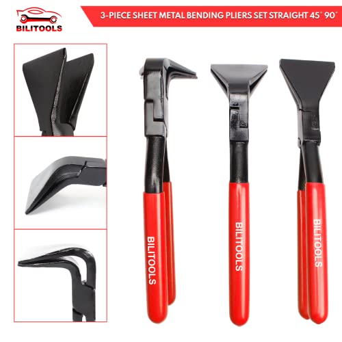BILITOOLS 3-Piece Hand Seamer Sheet Metal Tools, Sheet Metal Bending Pliers Set Straight, 45° & 90° Bending Tool Comfort with Grip Handle