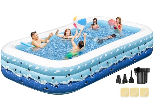 Extra Large Inflatable Pool with Pump for Adults, 130” x 72” x22” Full Size Family Blow Up Pool, Swimming Pools Above Ground for Backyard Home Garden Lawn Indoor Outdoor