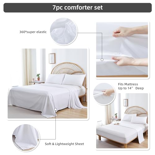 JANZAA Queen Comforter Set with Sheets 7 Piece Comforter Set Queen Bed in a Bag Pink Comforter with Microfiber Bed Pillow Cases Pillow Shams Fitted Flat Sheet Soft Blush Bedding Set All Season