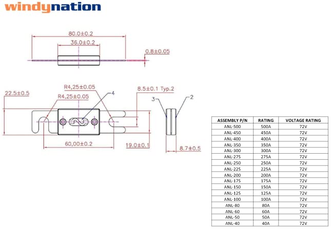 WindyNation ANL Fuse Holder + ANL Fuse (2pcs 30A Fuse)