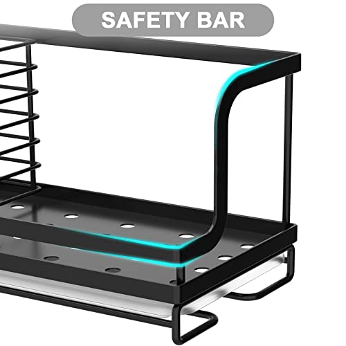 ODesign Sink Caddy,Kitchen sink Organizer Caddy Holder with Drain Pan Sponge Scrubber Brush Kitchen Caddy for Countertop Sponge Holder for Kitchen Sink,SUS304 Stainless Steel Rustproof - Black